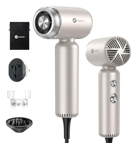slopehill Dual Voltage Travel Mini Hair Dryer, Lightweight Ionic Blow Dryer, Professional Fast Drying, Compact Portabe Quiet Hairdryer with Magnetic Diffuser for Women, International European 100-240V - Image 1