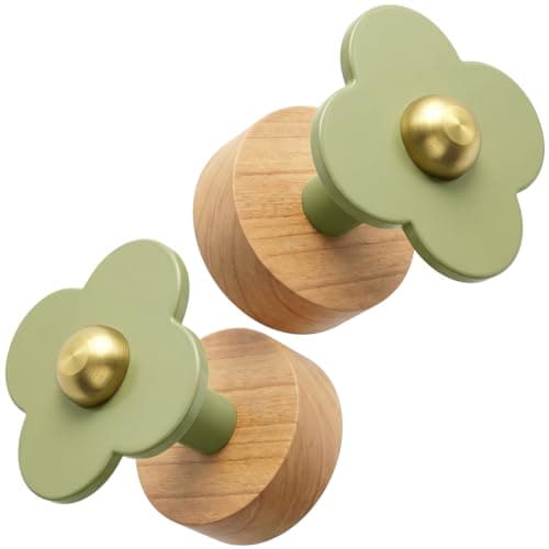Tindbea Upgreded Cheery Wood Wall Hooks Heavy Duty Coat Rack Wall Mount for Coat, Purse, Hat, Robe, Towel, Clothes, Decorative Home Storage for Bathrooms, Eentryway, Kitchen Door, Green - Image 1