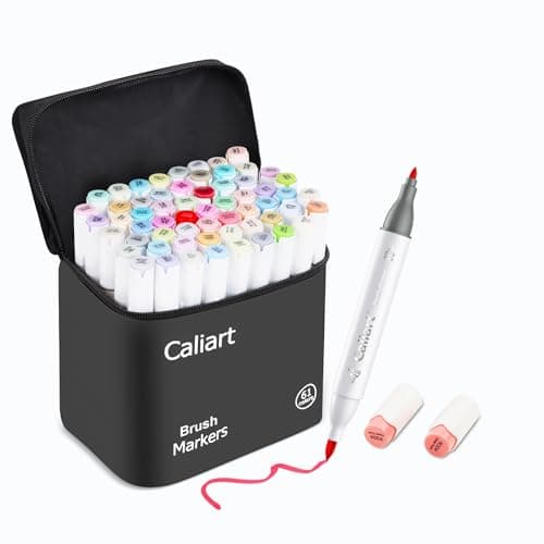 Caliart Alcohol Markers Brush Tip, 61 Colors Pastel Coloring Marker Set Dual Tip Fine & Brush, with Case Permanent Alcohol Based Colored Art Pens for Adult Coloring Books Artists Drawing Gifts - Image 1