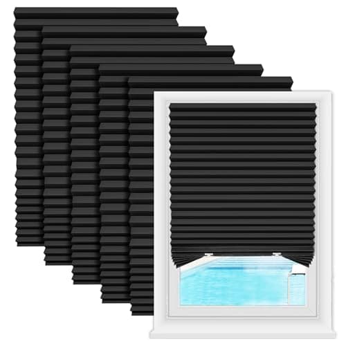 Zipcase 6 Pack Window Blackout Shades, 100% Shading Cordless Light Filtering Pleated Paper Shades, 36 in x 72 in(Fits Windows 19”- 36”), Black - Image 1