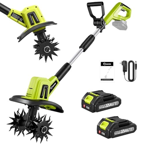 Saker 22V Cordless Electric Garden Tiller Cultivator, Lightweight Rototiller for Gardening, 9-Inch Tilling Width, 6.3-Inch Depth for Soil Preparation, Weeding, and Gardening 2 Batteries SK-TC18B - Image 1