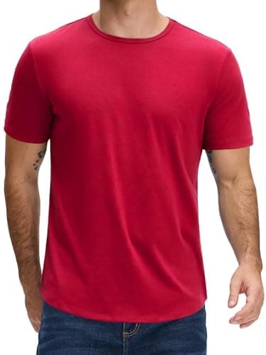 JEMLDL Men's T-Shirt Lightweight Cooling Short Sleeve Crew Neck T-Shirt Casual Basic Tee Shirt Wine Red S - Image 1
