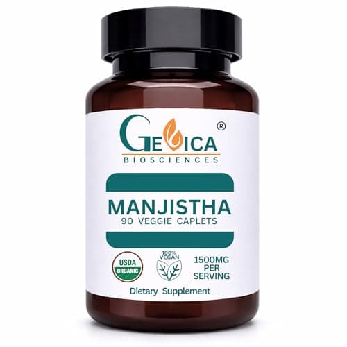 GeVica Biosciences Manjistha (Rubia Cordifolia) Caplets – USDA Organic,1500 mg per Serving – No Extract, 100% Whole Herb, NPOP & BioAgriCert Certified – 90 Count - Image 1