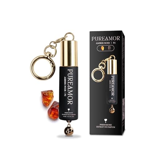 PUREAMOR Pheromone Perfume for Women, Amber Noir Keychain Perfume – Bold Gourmand Scent with Coffee, Amber & Vanilla, 30% High Concentration, Long Lasting Extrait de Parfum Roll-On, 0.2 oz / 6 ml - Image 1