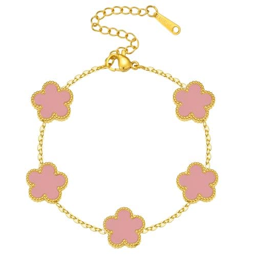 GWH 18K Gold Plated Silver Plated Four Leaf Clover Bracelet, Women Anti-fade Stylish Jewelry, Italian Style Bracelet Elegant Lady Accessory Gift - Image 1