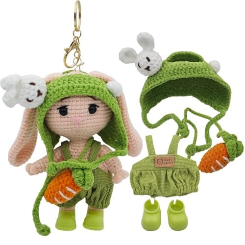 POPNANA Handmade Crochet 15cm-17cm Doll Clothes Accessories with Shoes Set Outfits Compatible Cute Dress up 5.91-6.7inch Dolls for Women Kid Boys Girls (No Doll)(Crochet Rabbit Set) - Image 1