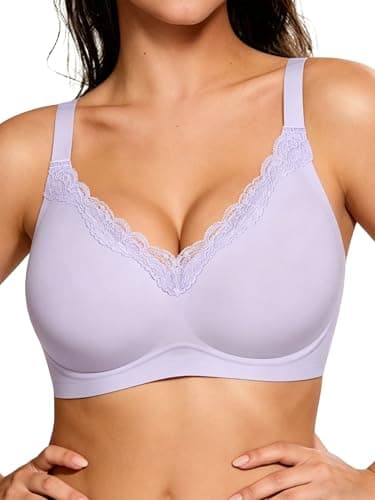 HORISUN Bras for Women Wireless Jelly Push Up Seamless Bra Full Coverage No Underwire Supportive T Shirt Bralette (Purple 34D) - Image 1