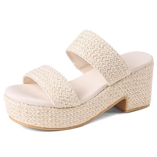 North Oak Summer Sandals for Women 2026 Espadrilles Platform Slip on Wedges Cute Open Toe -Wedge, Two Straw Strap, Summer Sandles, Comfortable, Wedding, Raffia Shoes - Image 1