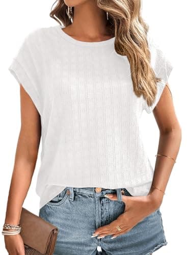 Dokotoo Casual T Shirts for Women Loose Fit Short Sleeve Tees Tops Basic Summer Solid Color Round Neck Cap Sleeve T-Shirts for Women Resort Wear for Women 2025 White X-Large - Image 1