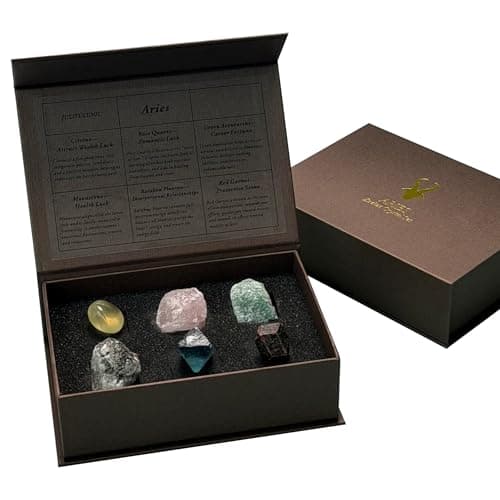 Juliful Unic Aries Zodiac Energy Set-6 Empowering Crystals for Courage, Vitality & Leadership Gift for Women & Zodiac Lovers Citrine, Red Garnet + 4 More in Luxury Box