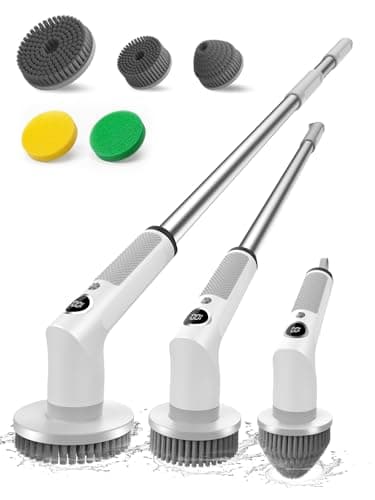 Electric Spin Scrubber, 2026 Electric Scrubber for Cleaning 4000mAh 2 Speed Shower Scrubber with Adjustable Handle IPX7 Waterproof Long Runtime Scrub Brush with 5 Heads for Bathroom Kitchen Tub - Image 1