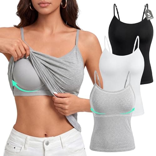 leviace 3 Pack Padded Camisole Tops for Women - Double Lined Adjustable Spaghetti Strap Built-in Bra Shirts Sleeveless Layering Cami Basic Tank Top Fitted Summer Cloth Undershirt 2026, Neutrals, S - Image 1