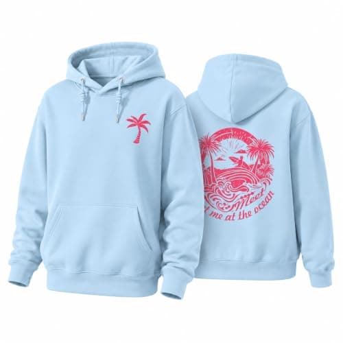 Enthowother Palm Puff Hoodie for Women, Cute Palm Pink Graphic Pullover Sweatshirt (Blue,Medium)