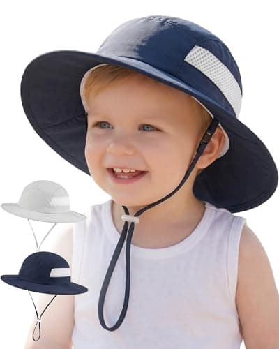 Sun Hat for Baby Boys Girls Toddler and Kids UPF 50+ with Bucket Wide Brim Summer (US, Age, 6 Months, 24 Months, Light Gray + Navy Blue) - Image 1