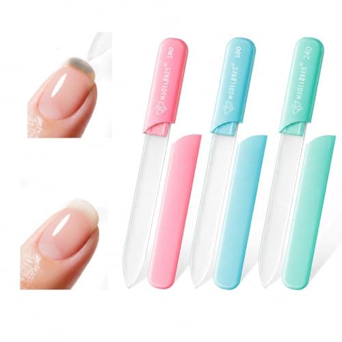 Modelones Nail Files, 3 PCS Crystal Glass Nail Files with 180/240 Grit – Double-Sided Reusable Fingernail Buffers & Cuticle Remover for Home, Travel, and Salon Manicure
