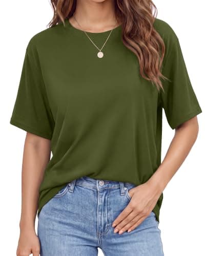 Stelle T Shirts for Women Crew Neck Short Sleeve Summer Tops Loose Fit Soft Basic Tee Shirt Olive Green X-Small - Image 1