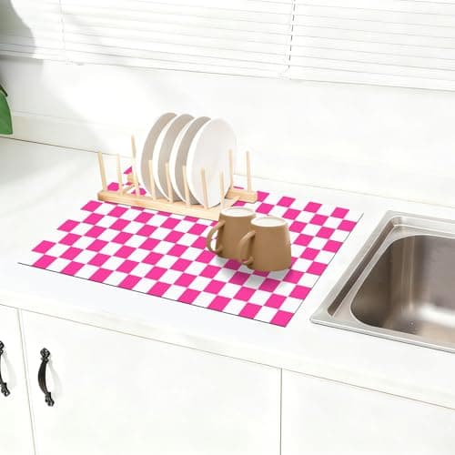Checkered Dish Drying Mat for Kitchen Counter 24x16 Inch, Super Absorbent Microfiber Resistant Mat, Reusable Place Mats,Aesthetic Coffee Car Accessories,Office Desk Pad Protector,Kitchen Mat - Image 1
