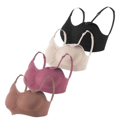 Under Control Nursing Bra 4-Pack - Earthy Tone Maternity & Nursing Bra - 2 Nude/Burgundy & 2 Light Brown/Black - Seamless Comfort Bralette (S-2XL) XL Size M Size - Image 1