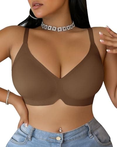 LIIJOO Jelly Bra for Women No Underwire, Seamless Wireless Push Up Bra, Full Coverage Supportive T-Shirt Bra for Plus Size, Back Smoothing Comfort Bra(Dark Brown, 2XL) - Image 1