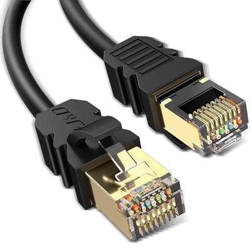 J&D Cat 8 Ethernet Cable, High Speed 40 Gbps 2000 Mhz 26AWG with Gold Plated RJ45 Connector, S/FTP Network Cord Compatible for Gaming PC PS5 Xbox Modem Router, 20 ft