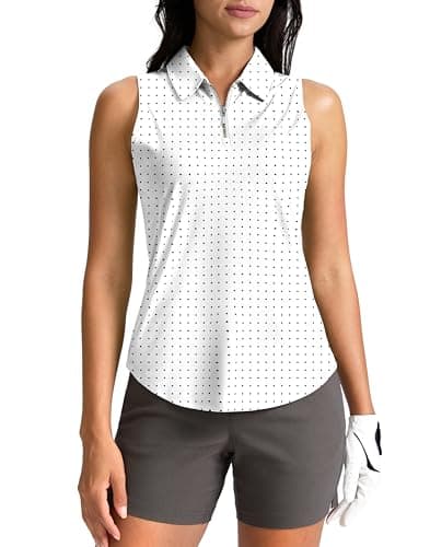 G Gradual Womens Golf Shirt Sleeveless Zip Up Polo Shirts for Women Collared Lightweight Tennis Athletic Tank Top, Black Dot, Small - Image 1
