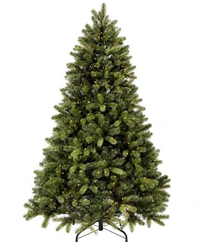 Aovotreena 6.5FT Pre-Lit Artificial Christmas Tree with 650 White Lights,1227 Mixed PE&PVC Branch Tips,Green Full Downswept Douglas Fir Xmas Tree,Foldable Metal Base for Home, Party Holiday Décor - Image 1