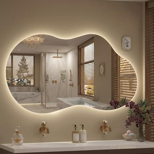 Irregular LED Mirror with Lights 40x24 Inch Backlit Asymmetrical Bathroom Mirrors for Wall Cloud Lighted Vanity Mirrors Shatterproof, Anti-Fog, Dimmable, 3 Colors (Horizontal/Vertical) - Image 1