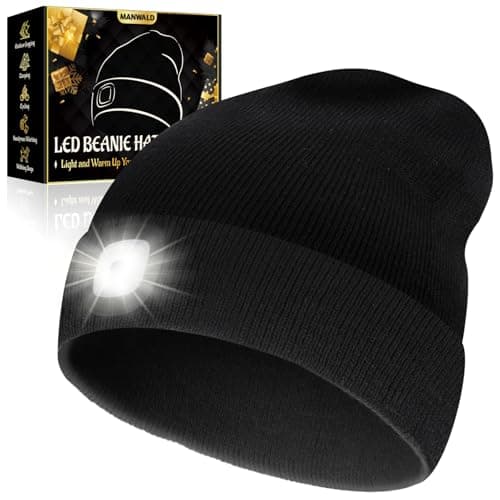 MANWALD LED Beanie Hat with Light, USB Rechargeable LED Headlamp, Fathers Day Dad Gifts for Men, Mens Gifts, Birthday Gifts for Him Dad Husband, Boyfriends, Black - Image 1