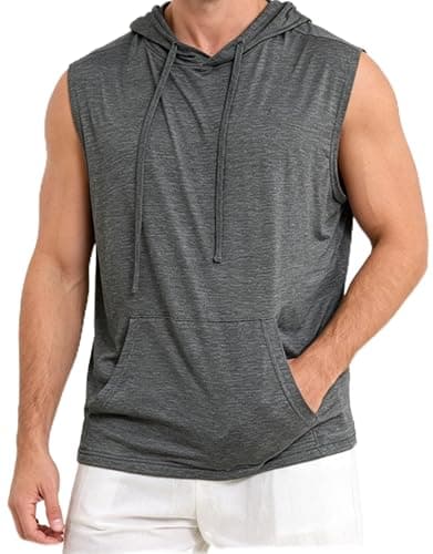 INVICTUSY Men's Sleeveless Hooded Tank Tops Workout Gym Shirts Muscle Cut Off Bodybuilding Hoodies Athletic Activewear T-Shirts Dark Grey - Image 1