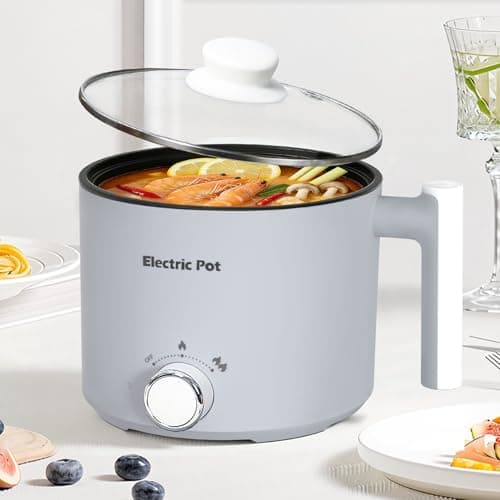 KERZION Electric Hot Pot :1.5L Mini Ramen Cooker with Overheat & Boil-Dry Protection, Suitable for Noodles, Soup, Oatmeal, College Dorm Office Travel Essentials (Grey, 1.5L) - Image 1
