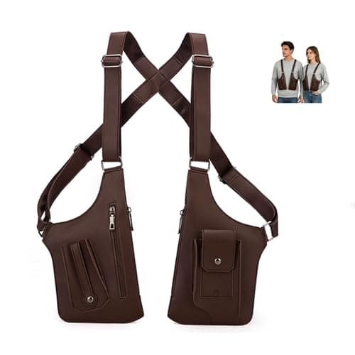 Double Shoulder Armpit Bag Anti-Theft Underarm Holster Bag with Reinforced Leather Hidden Crossbody Chest Pack for Men and Women Tactical Travel Wallet for Phone Passport Waterproof Adjustable(brown) - Image 1