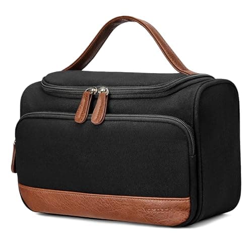 Vorspack Structured Canvas Toiletry Bag for Men, Upright Travel Bag with Wet Pocket, Wide Opening Bathroom Organizer for Shaving, Grooming, Skincare, Travel Essentials, Medium-Black - Image 1