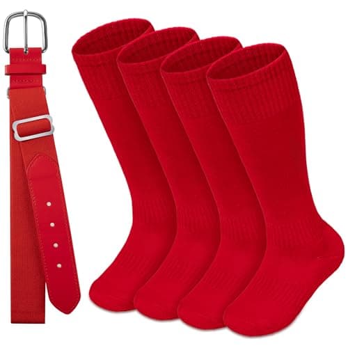 HONGTEYA Youth Baseball Socks and Belt Combo Set,Youth Softball Socks and Adjustable Baseball Belt for Boys Girls (Red, 13-16 Years) - Image 1