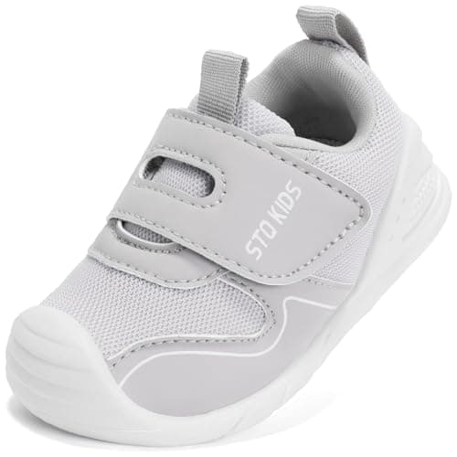 STQ KIDS Baby Barefoot First Walking Shoes Lightweight Non Slip Sneakers with Wide Toe Box Toddler Shoes for 6-12 Months Light Grey Infant 4 - Image 1
