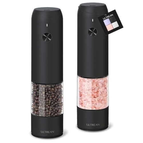 Ultrean Pepper Grinder, Rechargeable Salt and Pepper Grinder with 6 Adjustable Coarseness, LED Light, Automatic Grinder for Kitchen, Home and Kitchen Appliances Birthday Gifts for Women, Black - Image 1