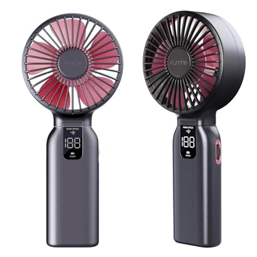 Funme Portable Handheld Fan, 10000mAh Rechargeable Personal Fan with 1-100 Speed Scroll Wheel Control, 46H Max Cooling, Boost Mode, LED Display, Metal Body, Foldable Desk Fan for Travel Outdoor, Pink - Image 1