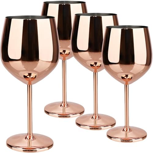 TJ Wine Glasses Stainless Steel Set of 4, Unbreakable Wine Glass 17oz, Wine Accessories Cool Wine Glass, Wine Goblets for Outdoor, Travel, House Warming, Valentines, Anniversary, Rose - Image 1