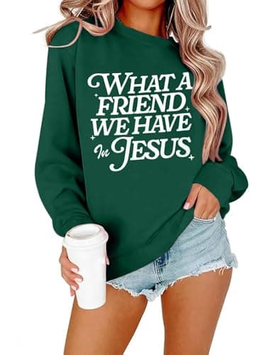 QLIPIN Christian Sweatshirts Women Jesus Sweatshirt: Religious Faith Shirts Bible Verse Inspirational Long Sleeve Top Green - Image 1