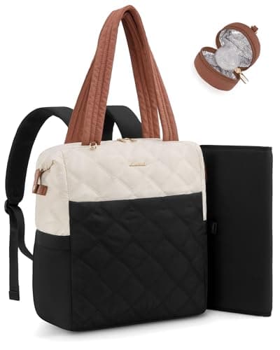 LOVEVOOK Diaper Bag Backpack,Diaper Bag Tote for Mom Dad with Changing Pad,Insulated Pockets, Convertible Mom Backpack with Pacifier Case(Black & Brown)