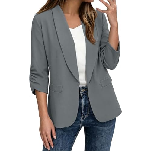 Summer Blazers for Women Lightweight 3/4 Sleeve Business Casual Blazers 2026 Trendy Open Front Work Office Suit Jackets Blazer Gray XL - Image 1