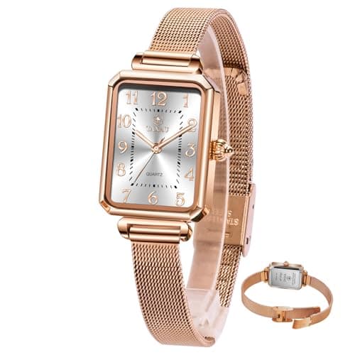 Taxau Womens Dress Watch with Mesh Band Small Womens Watches for Small Wrists Rose Gold Square Analog Quartz Dress Rectangle Lady Watch reloj para Mujer - Image 1