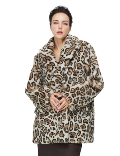 BEAUZSUZSANA Leopard Print Faux Fur Coat Luxurious Long Sleeve Jacket with Pockets Winter Party Blazer Evening Out Coat(Light Leopard,S) - Image 1
