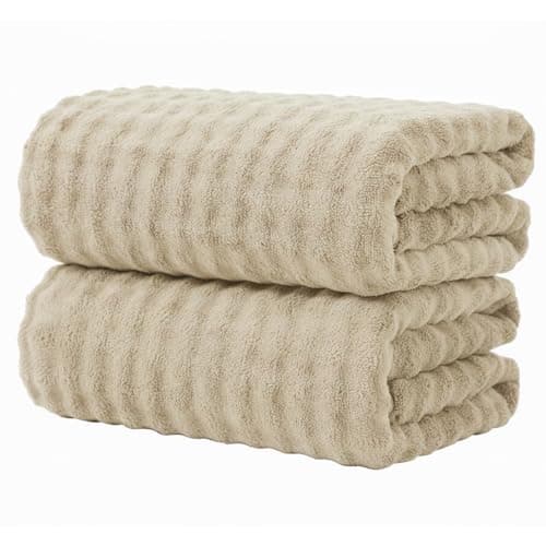 KBY Bath Towels Set of 2, Extra Large Bath Sheets 40X80 Inches,Quick Dry, Ultra Soft,Durable & Super Absorbent Oversized Bathroom Towel Sets for Adults, Gym, Spa, Pool & Hotel (Beige, 2 Piece) - Image 1