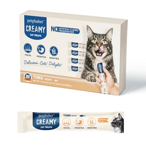 PETPHABET Lickable Cat Treats Squeeze, Creamy Puree Squeezable Wet Kitten Treats, Tuna Recipe 20 Tubes, Paste Snacks for Skin & Coat Health, Digestive Care, High Protein, Grain Free