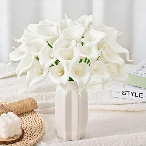 Yastouay 24 Pcs Calla Lily Artificial Flowers, Real Touch Pure White Artificial Flowers Wedding Bouquet, Real Look Fake Flowers for Wedding Home Indoor Outdoor Centerpiece Decor - Image 1