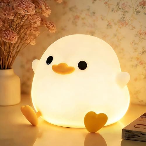 YR YRHH-PET Duck Cute Lamp, Squishy Dodo Duck Kids Night Light, Dimmable Bedside Light, Baby Nursery Touch Animal Silicone Nightlight, Boy Girl College White Elephant Gift, Desk Decor Bean Ducky Stuff - Image 1