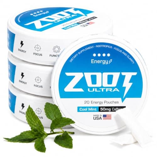 Zoot Pouches | Ultra Focus & Energy Blend | Cool Mint - 80 Pouches | 50mg Caffeine, Alpha GPC, L-Tyrosine, L-Theanine | 4 Pack | Made in USA - Image 1