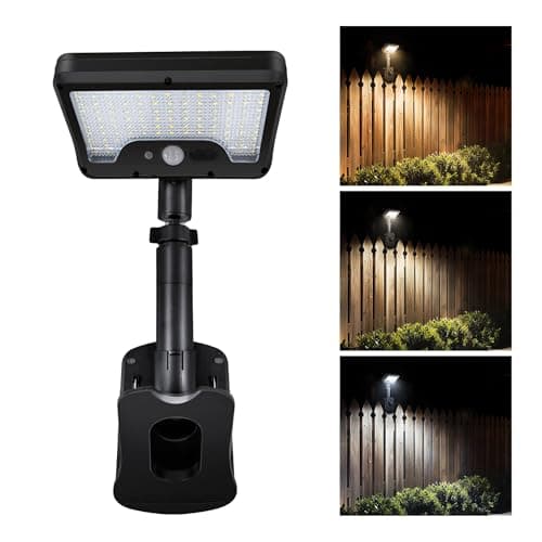 Varmtalys Clip On Solar Motion Lights Outdoor with Remote, 600LM IP65 Waterproof, 1500mAH USB & Solar Powered for Fence, Camping, Porch - Black(1-Pack) - Image 1