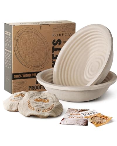 Wood Pulp Banneton Bread Proofing Baskets Set of 2, 9 Inch Round 2.2LB Sourdough Banneton Basket with Liner, Non-Stick Dough Proofing Bowl for Rising and Baking - Image 1