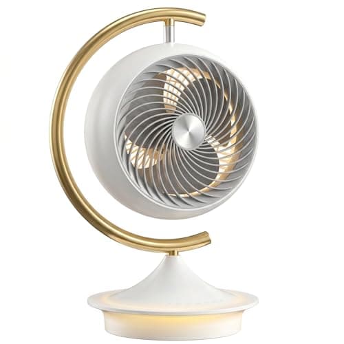 16In Fan for Bedroom with Light, Desk Air Circulator Fans with Ring Bracket, Oscillating Table Fan for Whole Room, 70° Vertical and 100° Oscillating, 3 Speeds, 28dB Quiet, for Home,Office,Outdoor - Image 1